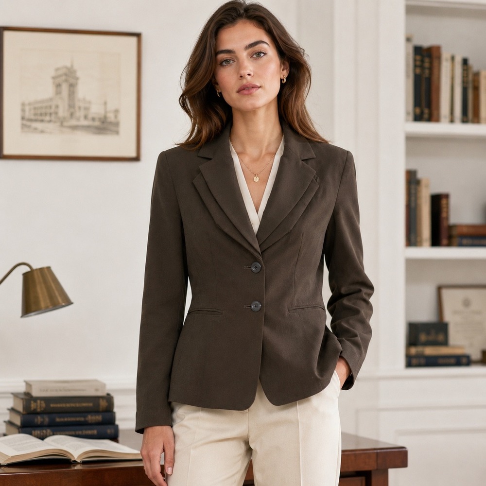 Chocolate Brown Tailored Two Button Blazer Jacket 4 Dark Academia Office Preppy